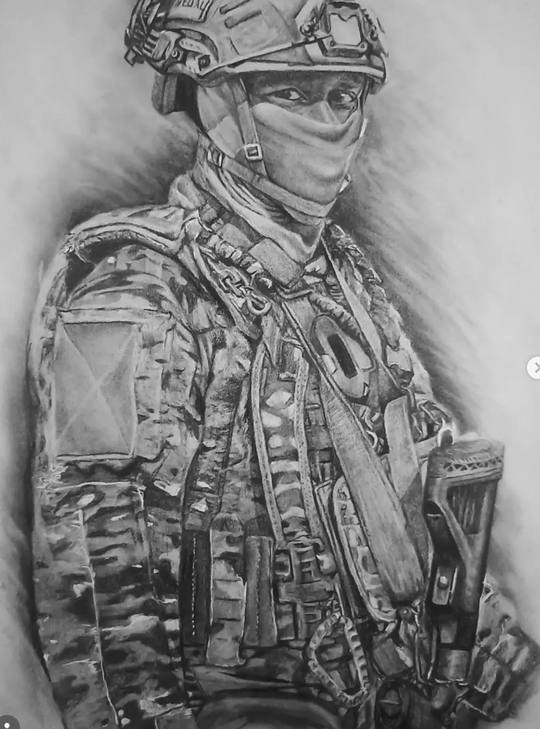 Portrait au graphite d'un soldat de l'armée de terre