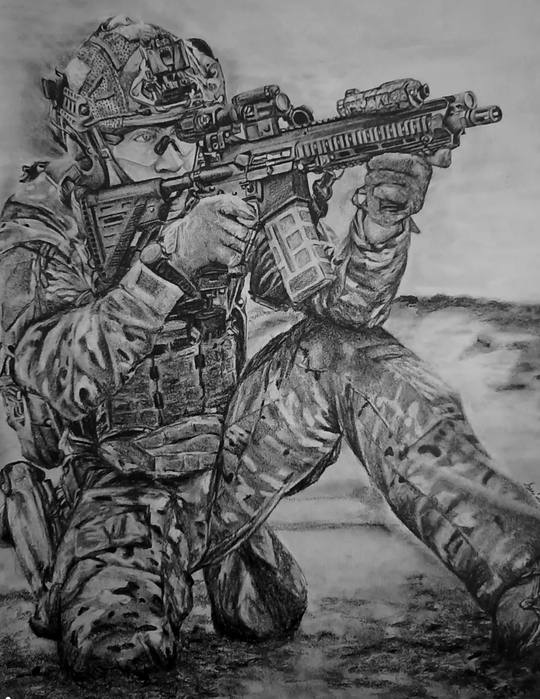 Portrait au graphite d'un commando marine
