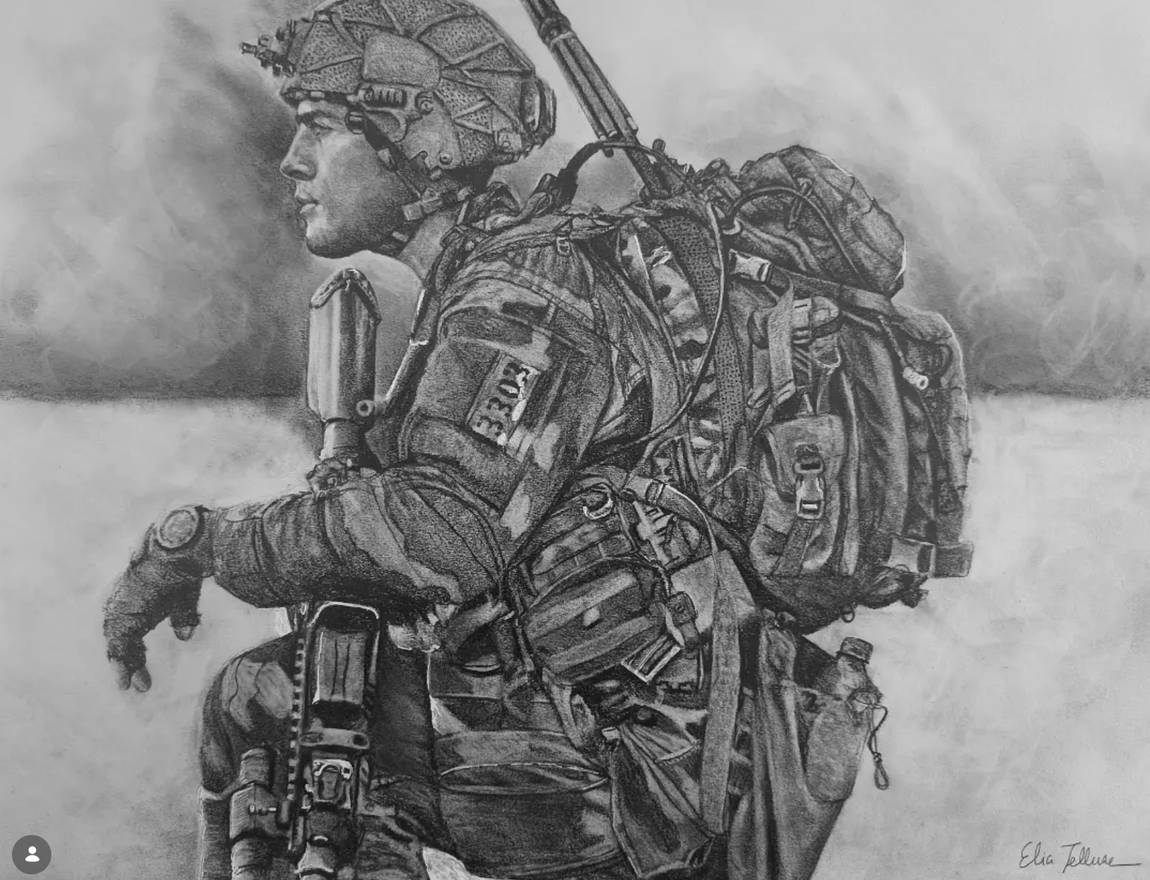 Départ en patrouille, détail d'un dessin au graphite