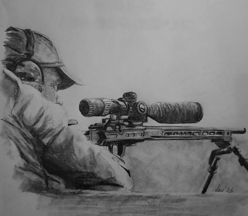 Portrait au graphite d'un tireur d'élite